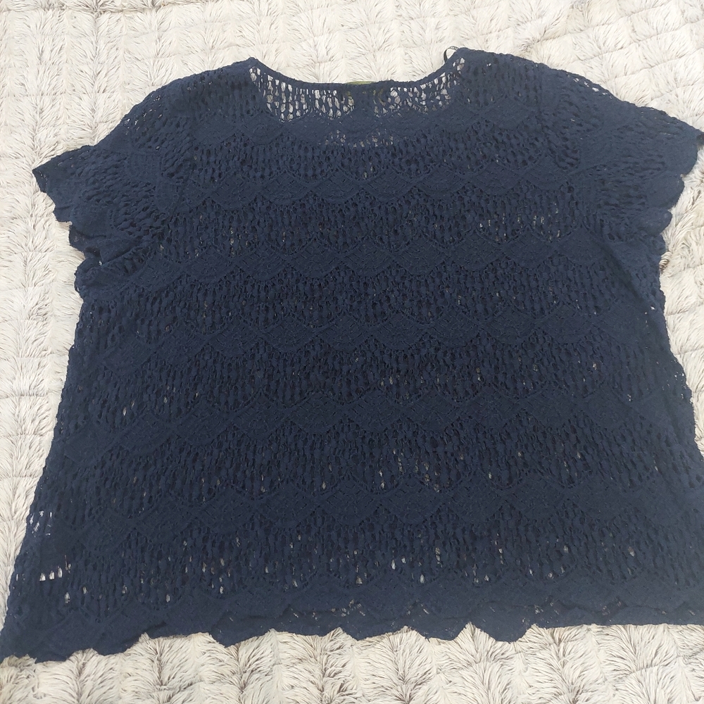 EUC Forever 21 Navy short sleeve lace top 2x‎